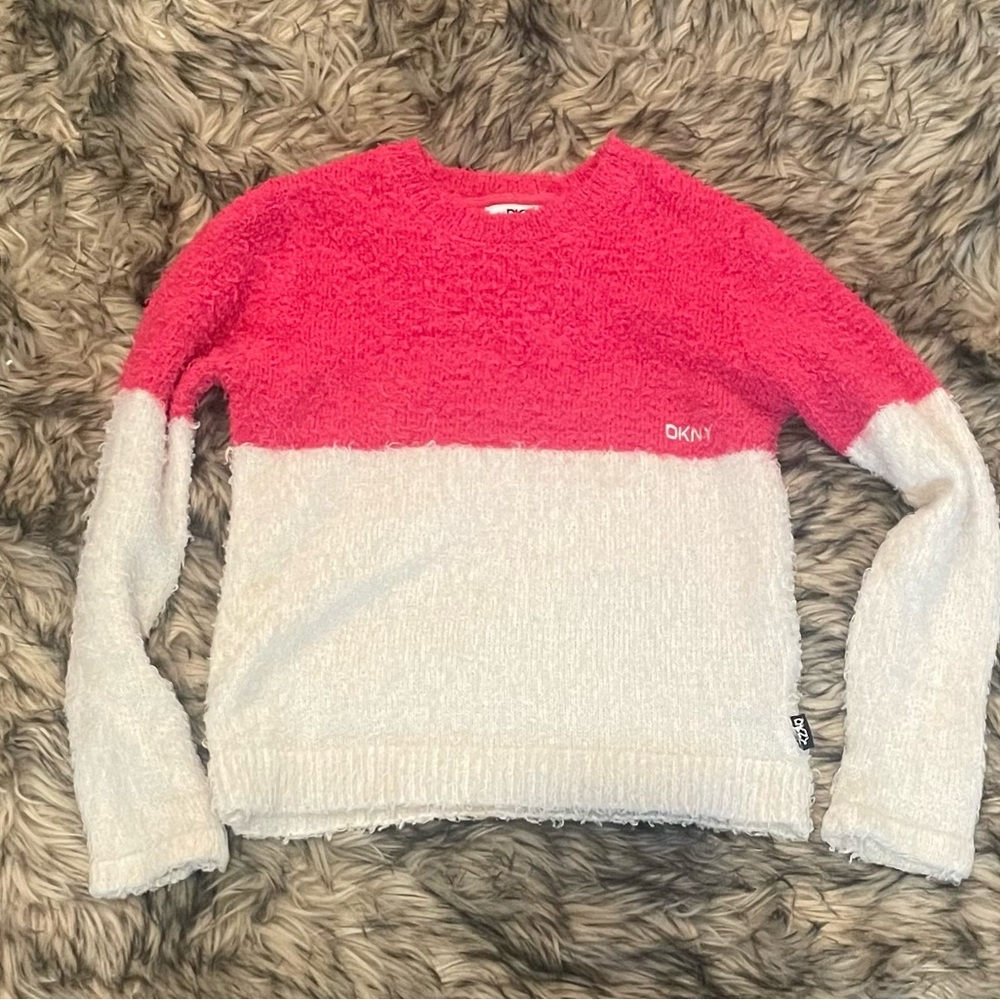 DKNY Kids Fuchsia and White Crew Neck Sweater